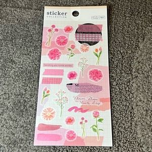 Pink Floral Sticker Collection Sheet Washi Gingham Scrapbook Journaling Japan